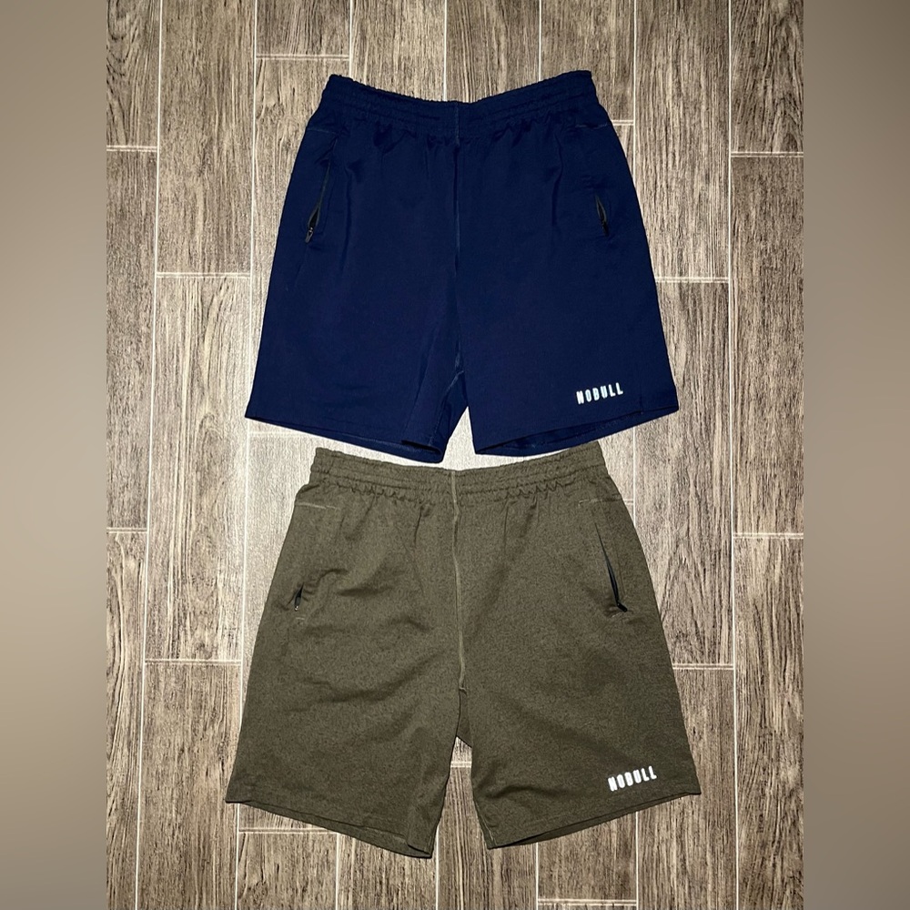 Lot Of 2 Nobull Gym Shorts Linerless Performance Stretch Size Large Blue Green